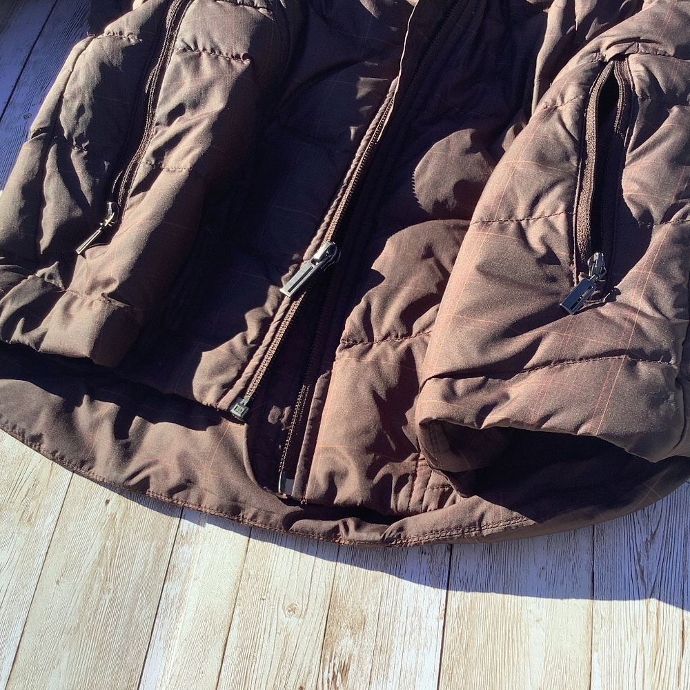 NAU Women Goose Down Puffer Jacket Plaid Brown XS extra small (easily can fit S) - Picture 13 of 15